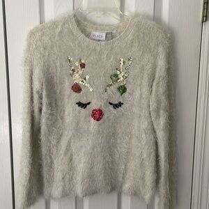 Adorable girls white Christmas sweater, size L (10/12) 🎄